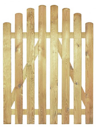 StaketenTür 'Premium' 100x120/140 cm - oben – kdi / V2A Edelstahl Schrauben verschraubt - aus getrocknetem Holz glatt gehobelt – oben gebogene Ausführung - kesseldruckimprägniert