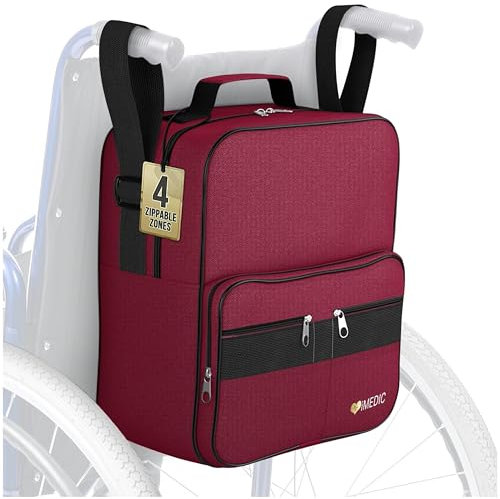 iMedic Deluxe Wheelchair Bag, Wine Wheelchair Backpack for Back of Chair with Dimensions of H37 x W33 x D18cm, Storage Bag for Electric Wheelchairs & Mobility Scooters