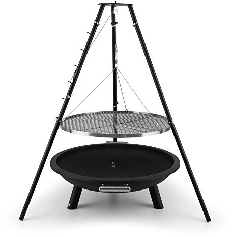 blumfeldt Arco Trino - Grill Suspendu, Brasero Robuste, Acier, Grill sur trépied, Surface de Cuisson de 70 cm de diamètre, Grande mobilité, Bords de sécurité - Noir