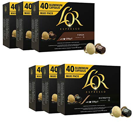 L'OR Café Espresso Lot de Maxi Pack - Capsules de café en aluminium compatibles avec Nespresso® * - 6 paquets de 40 capsules (240 boissons)