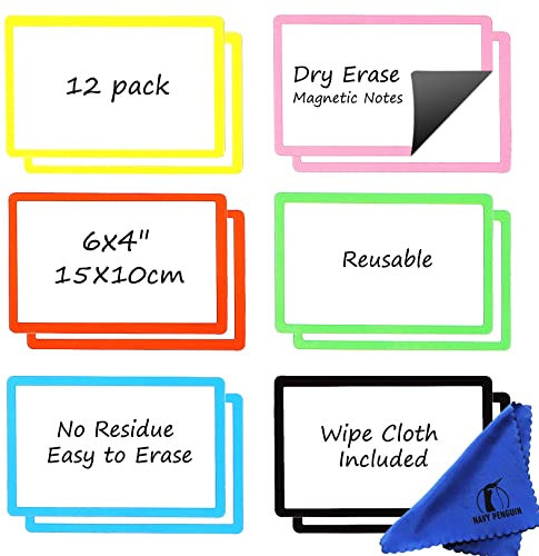 Kühlschrank Scrum Magnete Beschreibbar - 12 Stück - 15x10cm Whiteboard Magnetische Etiketten Magnetstreifen - Kleine Magnetsschilder zum Beschriften für Zuhause, Büro, Kanban und Schule