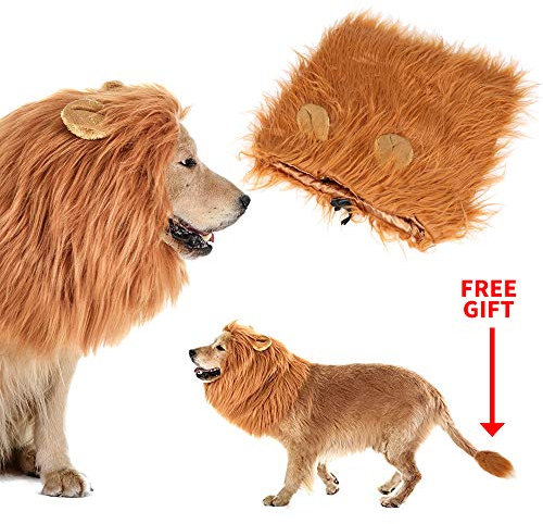 Calevin Dog Lion Mähne Kostüm Löwe Perücke mit Ohr für Halloween Weihnachtsfeier Lustige Hundehaar Passt Mittelgroße bis Große Hundehaustier