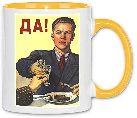 wowshirt Tasse Sowjetunion Propaganda Poster Alkohol Vodka USSR CCCP Russland, Farbe:White - Yellow