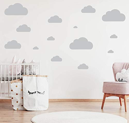 14 WOLKEN SET - Wolke Wandtattoo Wandaufkleber Sticker Aufkleber Wölkchen Himmel (Hellgrau)
