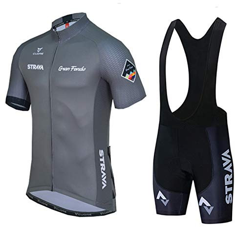 Radtrikot Set Herren Fahrrad Trikot Kurzarm Radhose mit 9D Sitzpolster, Atmungsaktiv Fahrrad Anzug für Radfahren MTB Jogging (Gray,M)