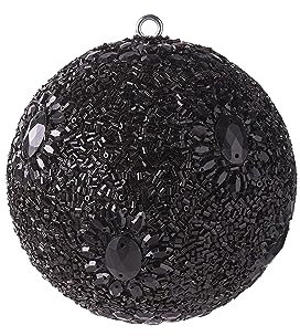 [W] Opium, Weihnachtskugel, 10cm, Blumenmuster, Perlen, schwarz