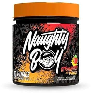 Naughty Boy Menace Pre-Workout Powder Containing Citrulline, Beta Alanine & High Caffeine, Energy & Focus for Men & Women - 420g/30 Servings (Strawberry Mango)