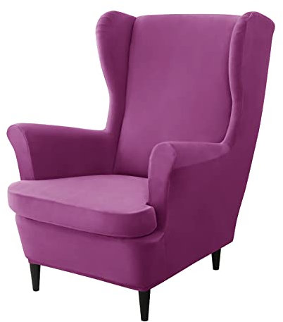 NOPEXTO 2 Teilig Stretch Samt Ohrensessel Überzug, Sesselhusse Ohrensessel Bezüge, Für Sessel Bezug Für Einen Ohrensessel (Violett)