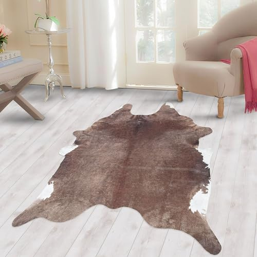 Carpettex Teppich Fellteppich Kunstfell Rinderfell Imitat Kuhmotiv Digitaldruck Waschbar rutschfest, Farbe: Braun, Größe: 150 x 200 cm