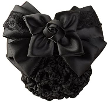 ericotry 1 x Damen-Haarspange mit Schleife, mit Clip, Rosen-Satin-Schleife, Haarnetz-Clip für Bank, Hotel, Restaurant, Stewardess, Mitarbeiter (schwarz)