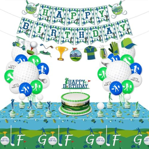 Golf-Thema Geburtstagsfeier Dekoration, umfasst Happy Birthday Banner, Tischdecke, Luftballons, Cupcake Toppers, Golf Geburtstag Party Supplies für Männer, Golfer, Sport-Fanatiker, Par-Tee Dekor (B)