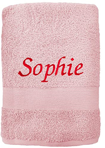 KDO MAGIC - Handtuch personalisiert - Bestickte Serviette mit einem Namen - 100% Baumwolle - Geschenkidee zum Geburtstag, Muttertag, Weihnachten (50 x 90 cm, Rosa)
