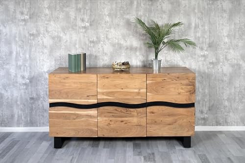 SAM Sideboard Kyoto III, Akazienholz massiv & naturfarben, Kommode mit 3 Holztüren, Holzschrank mit Kufengstell in U-Form, 160 x 45 x 85 cm