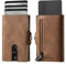 VpiuV® geldbörse Herren - Kreditkartenetui mit RFID-Schutz - Slim Wallet mit Münzfach - Aluminium-Kartenhalter - Braunes Leder im Vintage-Stil