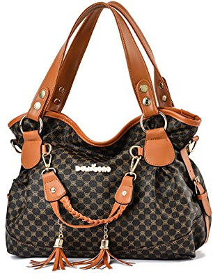 NICOLE & DORIS Handtasche Damen Retro Schultertasche Weiche PU Leder Retro Shopper Tasche Hobo Henkeltasche Groß Umhängetasche Bedruckte Tragetasche für Alltag, Schule,Reise Schmetterling Braun
