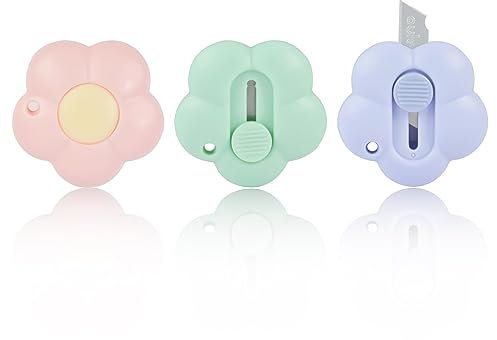 OFFCUP Mini Coltello Multiuso Retrattile, 3PCS Mini Coltelli Multiuso Portatili a Forma di Fiore Carino Cancelleria per Ufficio Scolastico per Tagliare Buste,Portatile,Sicurezza