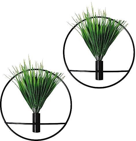 Hängeblumentopf, Hängende Pflanzgefäße aus Metall, Wandvase & Geometrische Deko, Rundem Mattes Schwarz Metall-Hängerahmen,Künstliche Pflanzen Deko Modern Wohnzimmer Balkon Schlafzimmer Zimmer