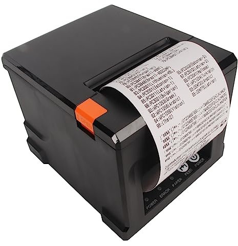 ASHATA USB Thermo Belegdrucker, 80 mm POS Drucker mit Automatischer Schneidevorrichtung, Restaurant Küchendrucker, Kompatibel mit ESC, POS Befehl, USB Seriell Ethernet Schnittstelle (EU-Stecker)