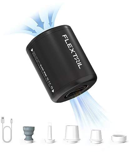 FLEXTAILGEAR Tiny Pump 2, elektrische Luftpumpe mit 1300 mAh Akku, tragbare kompakte Minipumpe, über USB wiederaufladbar zum Aufblasen/Entleeren, Luftmatratzen, Schwimmringe, Vakuumbeutel