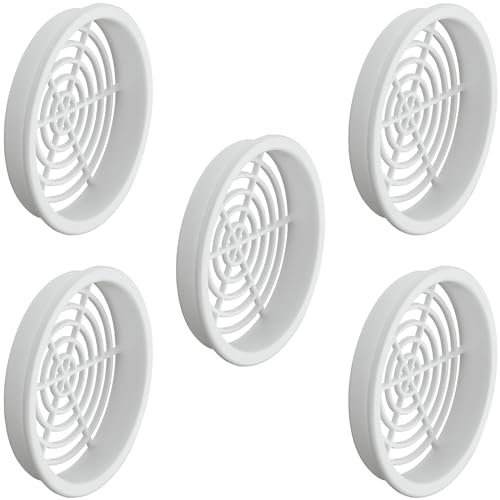 EAN cyclingcolors 5x Griglia di ventilazione plastica tonda diametro installazione 60 mm totale 65 mm da incasso areazione dell'aria, Bianco