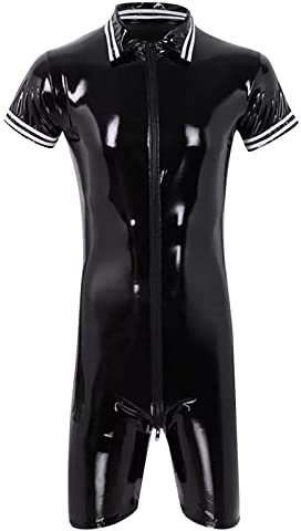 Generisch Herren Unterhose Herrenmode Casual Einfarbig Sexy Mantel Sexy Overall Mantel Kleidung Lack Oberteil Damen Sexy (Black, L)