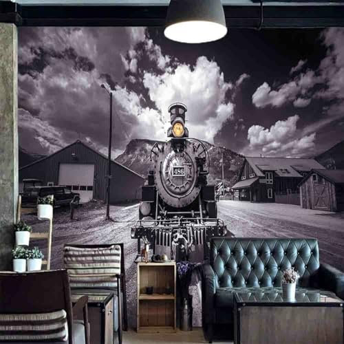 Fototapete 3D Tapete Retro Zug Kinder Tapete Grau Wandtapete 3D Hoteleingang Tapete Wanddekoration 150x105cm