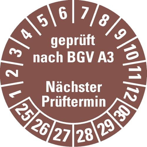 Dreifke® Aufkleber I Prüfplakette gepr. BGV A3 Nä.Prüftermin 25-30, braun, Dokufolie, Ø 30mm, 500/Rolle