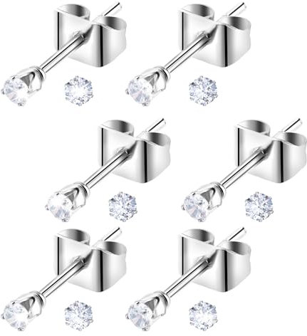 6 Paar Silber Ohrstecker Schmetterling Ohrringe 2 mm Kleine Ohrstecker Schmuck Mädchen Diamant Ohrstecker mit Kubischem Zirkonia Rund Klare CZ Ohrringe Herren Damen Knorpel Ohrringe