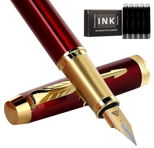 Zalantan Luxury Fountain Pen - Fine Point Smooth Writing Pen with Gift Case, 10 Black Ink Cartridges and Ink Converter