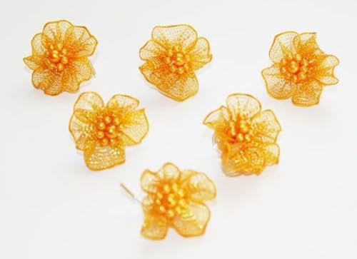 Haarschmuck Curlie - 6 Haarspiralen mit Organzablüte in der Farbe orange