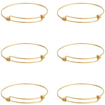 NICENEEDED Bracciale Metallico Espandibile 6 Pezzo, Bracciale Rigido Placcato Oro 18 carati, Braccialetti Regolabili in Bianco Braccialetti Impilabili in Metallo