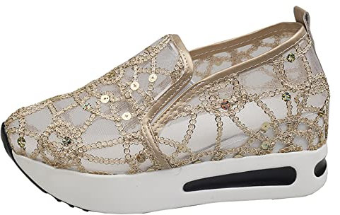 Glitzer Schuhe Damen: Freizeit mit Schnürung Elegant Mesh Turnschuhe Glitzer Sneaker Halbhoch Silber Atmungsaktiv Silber Sportschuhe Laufschuhe Running Outdoor Pailletten Schuhe Glitzer Schuhe