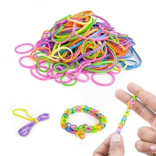 Elastic Rubber Bands 300Pcs - 5 Size Assorted Coloured Elastic Bands - Neon Colour Rubber Bands Assorted Sizes - 100g Small Elastic Bands Assorted Sizes for Home Office School & DIY