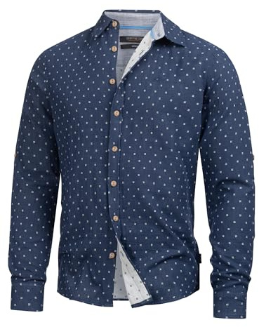 Indicode Herren INJoffrey gemustertes Sommer Kurzarmhemd aus 100% Baumwolle | Modernes Herrenhemd mit weicher Qualität, Freizeithemd, Stoffhemd, Langarmhemd, Baumwollhemd, Casualhemd für Männer