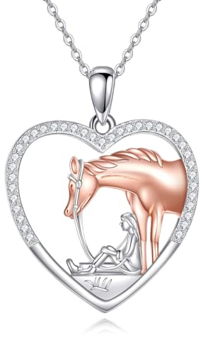 KQF Pferd Ketten Sterling Silber Pferd Anhänger Schmuck Niedliche Tier Ketten Geschenke für Damen Mädchen