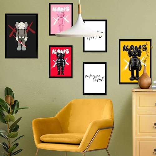 Nacnic 6er-Set Messaggio iconico di Kaws Gerahmtes Poster mit Design-Illustrationen zur Dekoration der Wände Ihres Zuhause Zimmer Büro im A3 & A4 Schwarzer Rahmen
