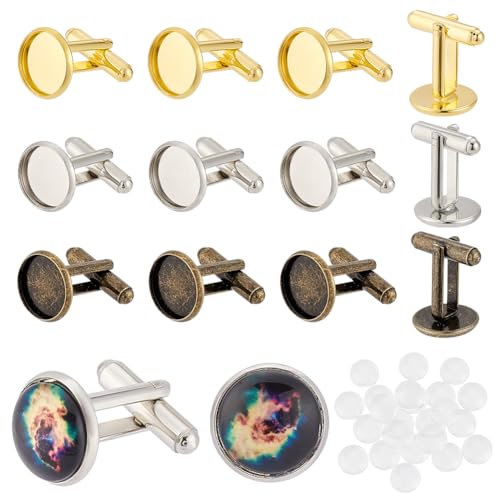 PH PandaHall 24 Stück 3 Farben Messing Manschettenknopf Basen Mit 24 Stück Glas Cabochons 14mm Blanko Manschettenknopf Facheinstellungen Runde Tablett Lünette Manschettenknopf Für Manschettenknöpfe