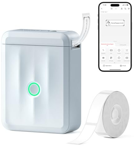NIIMBOT Etikettendrucker D110 Upgrade, Mini Etikettiergerät Beschriftungsgerät Selbstklebend Tragbares Label Printer mit iOS Android, Geeignet für Zuhause Schule Büro, Blau