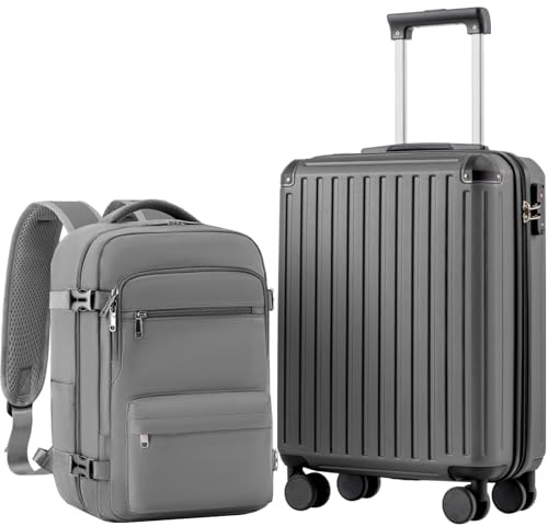 COOLIFE Cabin Suitcase 55x40x20 & Cabin Bag 40x30x20 EasyJet Ryanair PC+ABS | Hard Shell,4 Double Spinner, TSA Lock & Cabin Backpack, Durable–for Priority Boarding, Business Trips, Meetings & Long Travel