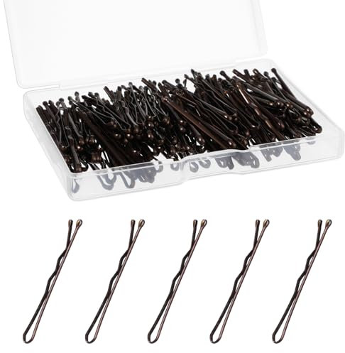 GEEHUA 150 Stück Haarklammer Klein Mit Aufbewahrungsbox, 3,5cm Haarnadeln Haarklammern Klein Hair Pin Damen Mini Haarspangen Bobby Pins Gebogenes Kleines Haarnadel Set Für Kinder Mädchen(Braun)