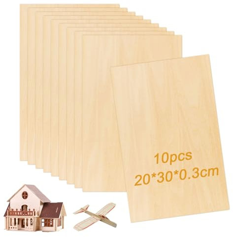 Sporgo 10 placas de madera contrachapada: 30 x 20 cm, madera contrachapada de 3 mm de grosor, placa de madera para manualidades de carpintería, procesamiento láser, pirograbado, modelismo, regalos,