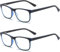 MMOWW Paquete de 2 Gafas de Lectura - Gafas Ultraligeras Anti Luz Azul con Bisagras de Resorte y Lente Cuadrada Transparente (2*Azul Oscuro, 1.5)