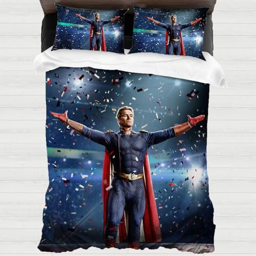 XYOK Billy Butcher Bettwäsche 135x200cm Bettbezug 2 Kissenbezüge 3D Drucken Bettwäsche-Sets Schlafzimmer Dekorative Kinder Bettwäsche 3-teiliges Set (Homelander)