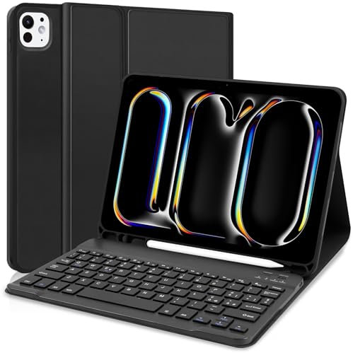 Custodia con Tastiera per iPad Pro 11 pollici M4 (2024) - Tastiera Italiano con Layout QWERTY Tastiera Bluetooth Staccabile, Copertura Protettiva Folio con Supporto per Matita per iPad Pro 11, Nero