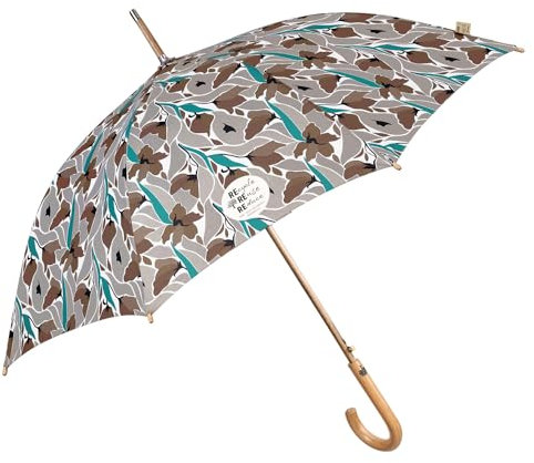 PERLETTI GREEN Regenschirm Groß Ökologisch Damen - Regen Stockschirm Automatik Eco Naturverbunden Umweltfreundlich Geschenk - Damenschirm mit Recyceltem Material - Durchmesser 102 cm (Brune Blumen)
