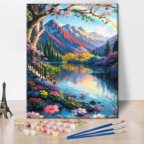 TISHIRON Paint by Numbers Kit for Adults, Landscape Acrylic Paint by Numbers for Beginners, Mountains Easy Canvas Painting by Numbers Kit, Great Gift Decor 16x20 Without Frame