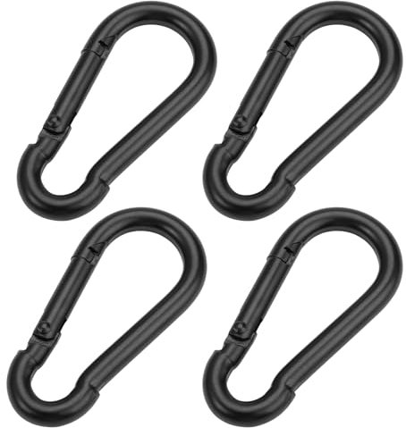 4 Stück Karabinerhaken Klein Schwarz, 6 x 2.8cm Aus Edelstahl, Sicherheits Karabiner, Mehrzweck Mini für Camping, Reisen, Wandern, Angeln, Rucksack, Gürtel, Schlüsselanhänger