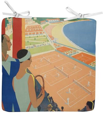 Fabulous Stuhlkissen, quadratisch, Monte Carlo Tennis, Poster, Vintage, Reise, Art Deco 30er – 40 cm – Stuhlkissen