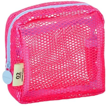 Mini Mesh pouch, Mesh Cosmetic Bag Portable, Cosmetic Accessories Organizer, Rotary Hook Cosmetic Accessories Organizer(Pink-Square)