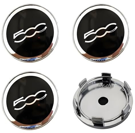 LLTSNT 4 Pezzi Coprimozzo per Fiat 500/500L/500X 60mm, Coprimozzi Ruota con Logo Auto Emblema Centrale Copri Badge